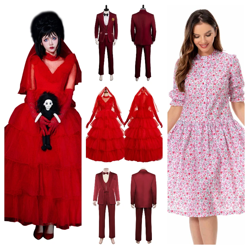 

Beetle Cos Juice Lydia Adam Barbara Betelgeuse Cosplay Costume Women Wedding Dress Men Uniform Halloween Carnival Party Suit