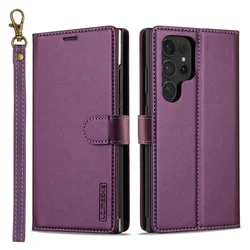 Premium Magnetic Flip Leather Phone Case with Wallet Card Holder - (Samsung S24 Ultra) (Purple)