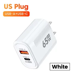 65W GaN Dual - Port Super Fast Charger with Quick Charge 3.0 for White US