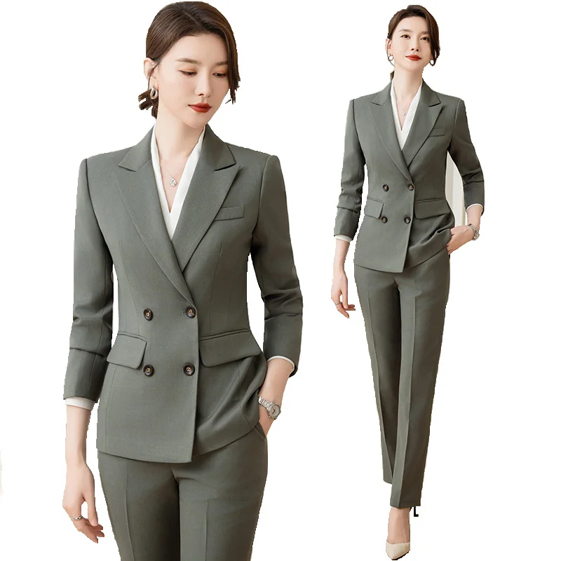

High Quality Fabric Professional Formal Business Suits with Pants and Jackets Coat Ladies Office OL Style Pantsuits Trousers Set