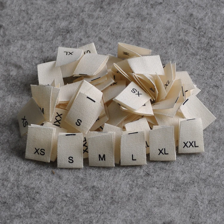 

100% soft cotton size label for garment, not harm skin 8 size clothing labels, white background black letter