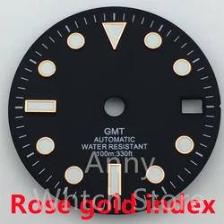 Green Luminous GMT Watch Dial with Four Hands - Premium 29mm Replacement Part - NH34 (14)