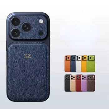 Personalise Gold Silver Initials Letter Leather Case For Iphone 15 14 13 17 pro max 14 16 Plus 17air Luxury Lens Protextion Case 1