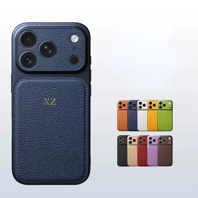 Personalise Gold Silver Initials Letter Leather Case For iPhone 15 14 13 17 Pro Max 14 16 Plus 17 Air Luxury Lens Protection Cas 1