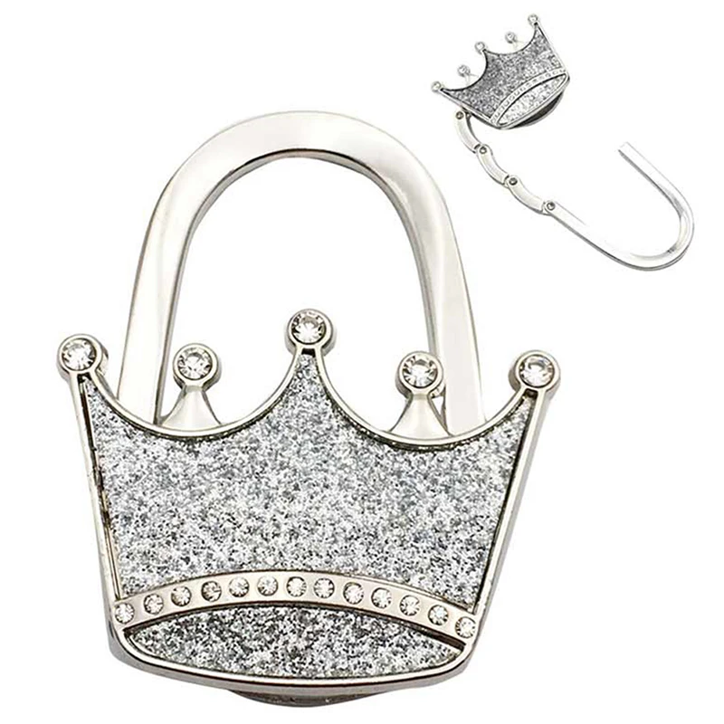 

1PC Crown Shape Portable Folding Bag Handbag Tote Bathroom Bedroom Home Metal Hooks Handbag Bag Purse Hanger Table Hook Shimmery