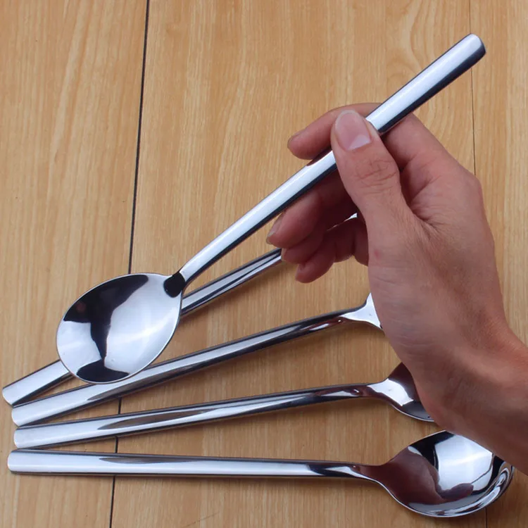 Long Handled Dinner Spoon Korean Style Stainless Steel Spoon for Ice Cream Dessert Cutlery Kitchen Tableware