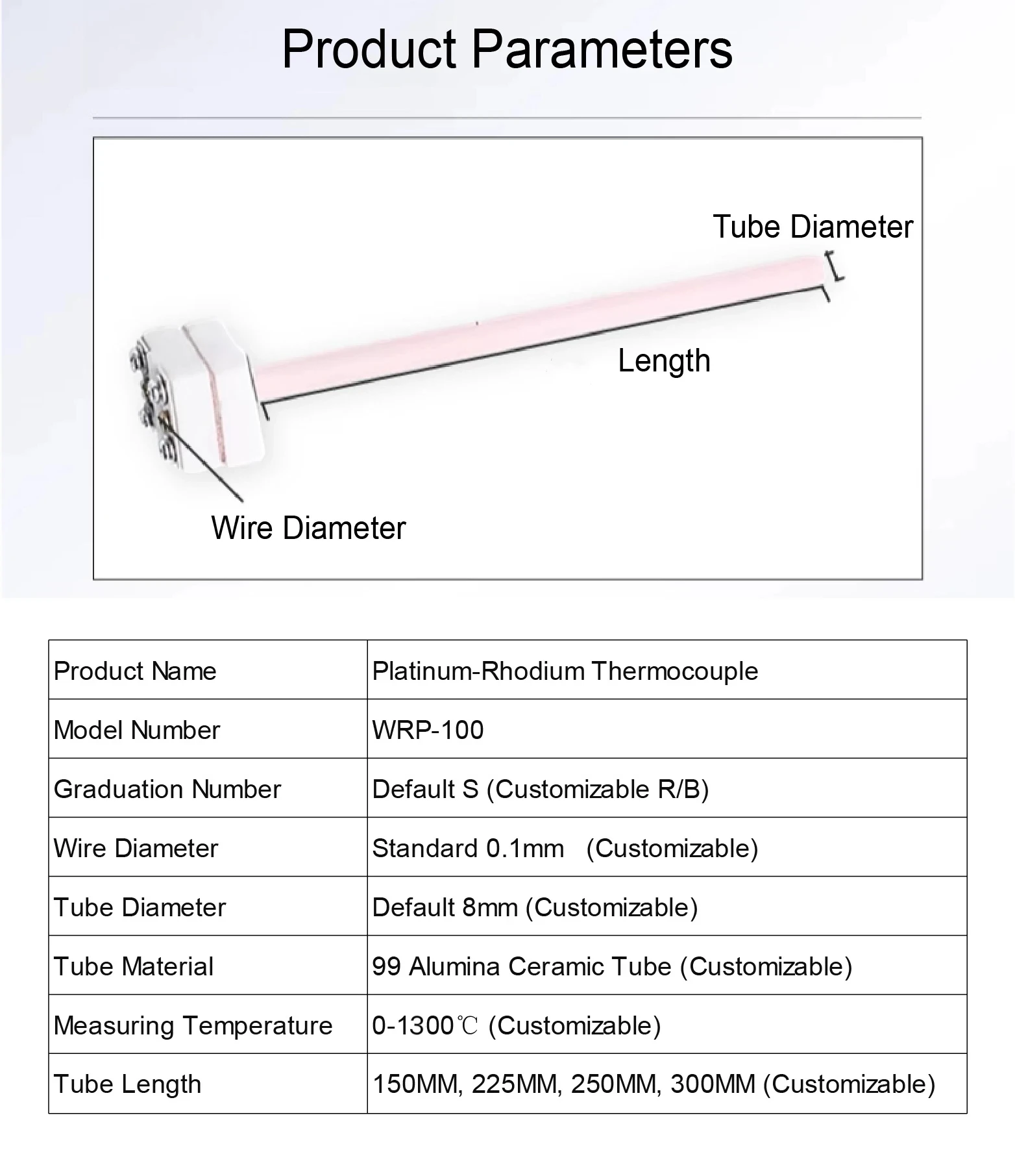 WRP-100 Platinum-Rhodium Thermocouple Type S R B 0-1800°C Furnace Kiln Industria