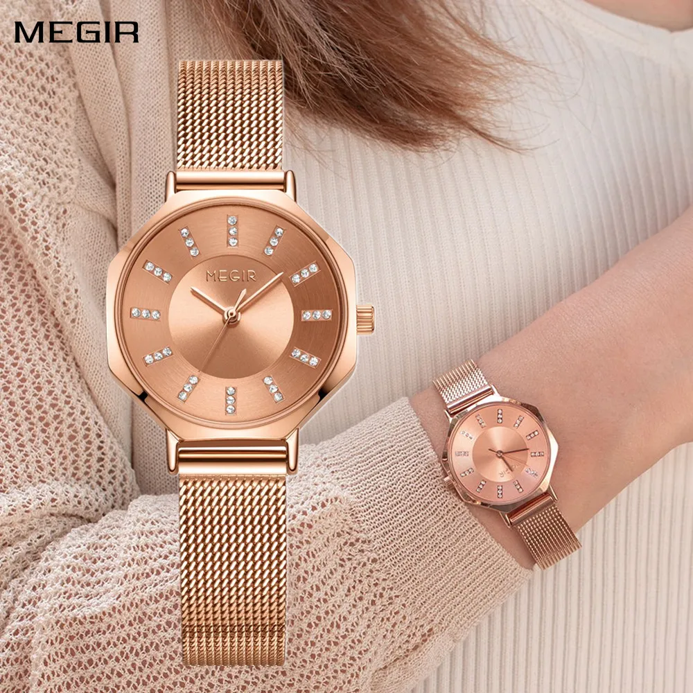 

MEGIR Fashion Simple Style Women Watches Stainless Steel Strap Quartz Female Wristwatches Gift Waterproof Ladies Diamond Watch