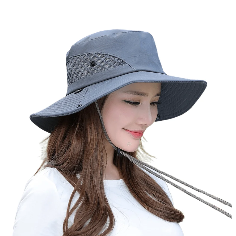 

2024 New Strapped Panama Unisex Fashion Breathable Bucket Hat Women Outdoor Sun Protection Large brim Sun Caps