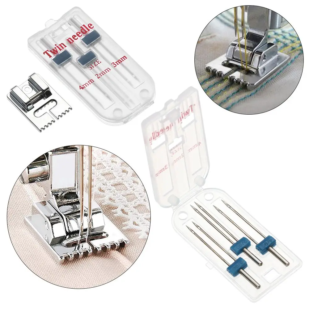 3 Sizes 2/90 3/90 4/90 Twin Needles 9 Grooves Wrinkled Presser Foot Double Stitch Sewing Machine Fittings Multifunctional Tools
