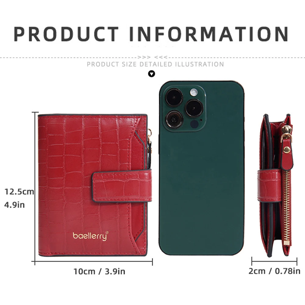 1Pcs Women's Short Zipper Wallet, Thin Card Holder with Pull-Out Id Window, Stylish Ultra-Thin Wallet for Daily Use