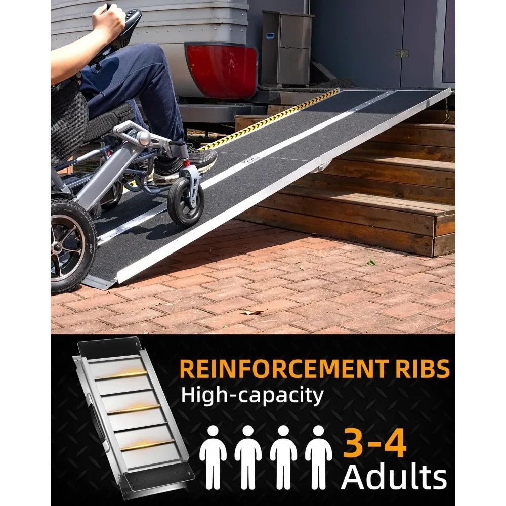 NEW-7-Foot Seamless Non-Slip Aluminum Folding Wheelchair Ramp for Home and Door Threshold Accessibility