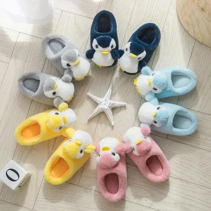 Baby Cute Cartoon Penguin Slippers Children Boys Girls Winter Slippers Kids Indoor Warm Fur Shoes Child Home Floor Footwear vintage cute kids girl sunglasses child sun glasses cute bear gafas baby children uv380 sunglass girls boys fashion glasses 1 7y