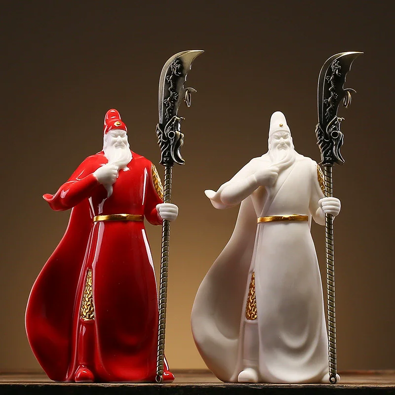 Chinese Guan Gong Statue, God of Wealth & Warrior Figurine, Ceramic Decoration for Home Office Desk, Blessing for Fortune