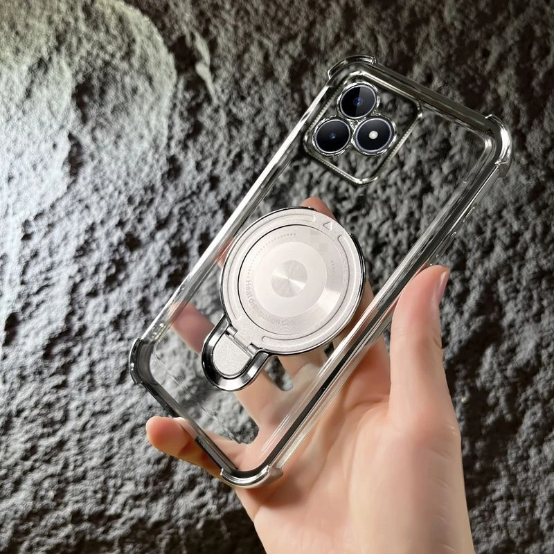 Luxury Transparent Electroplated Magnetic Stand Case - Shockproof Cover with Magsafe Compatibility