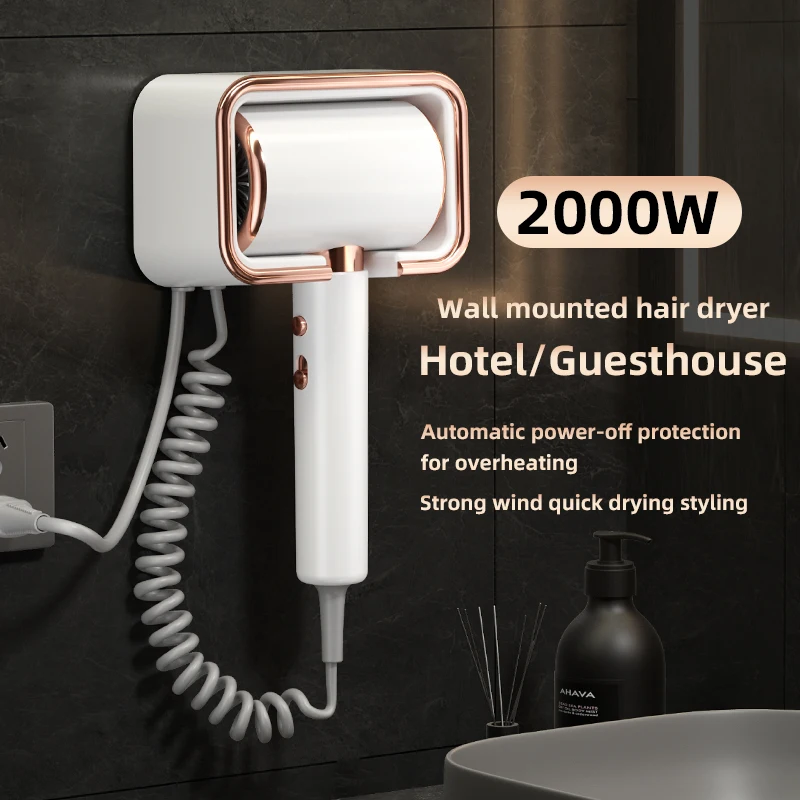 

New Product No Punching Wall Mounted Hair Dryer 2000W High-Power Quick Drying Hotel Bathroom Negative Ion Hair Care Hair Dryer