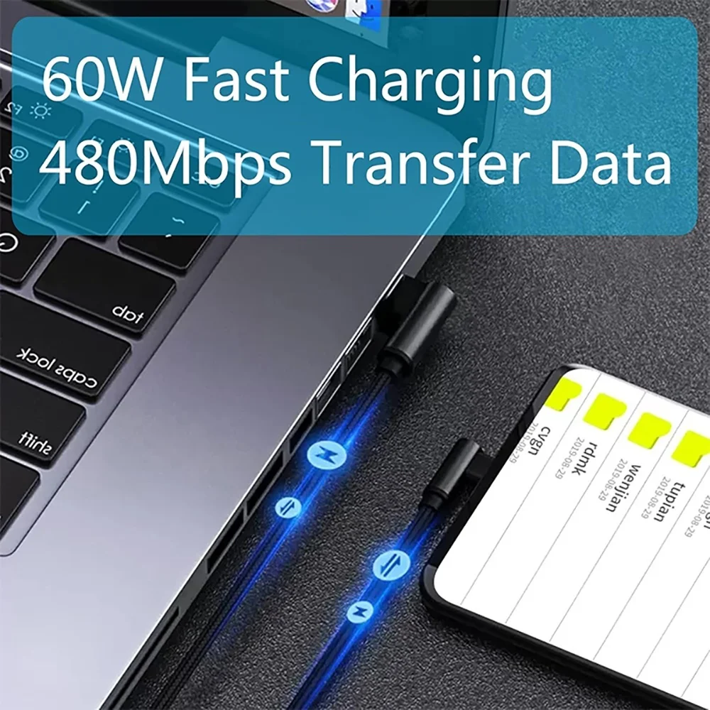 0.3M/1M/2M 엘보우형 휴대폰 충전 케이블, C타입 고속 충전 데이터 케이블, USB-C 멀티 디자인 퀵차지, 차량용 휴대폰 충전