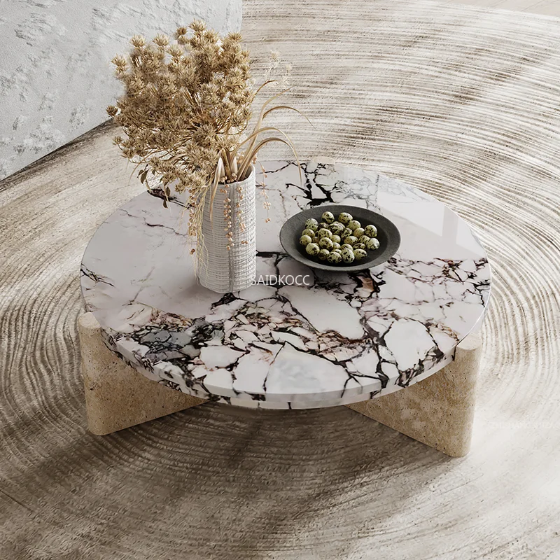 

Side Table New Nordic Tea Sofa Living Room Furniture Natural Marble Travertine Modern wholesale customization Side Coffee Table