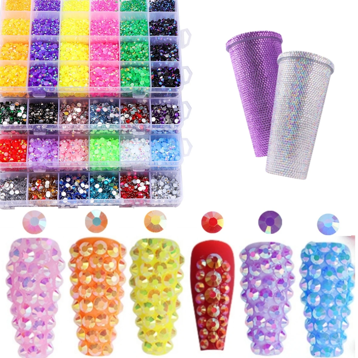 

24 grids 3-6mm Resin Non Hot Fix Rhinestones Bulk Wholesale Flat Back Plastic Crystals Nail DIY Glitters Cтразы Stone