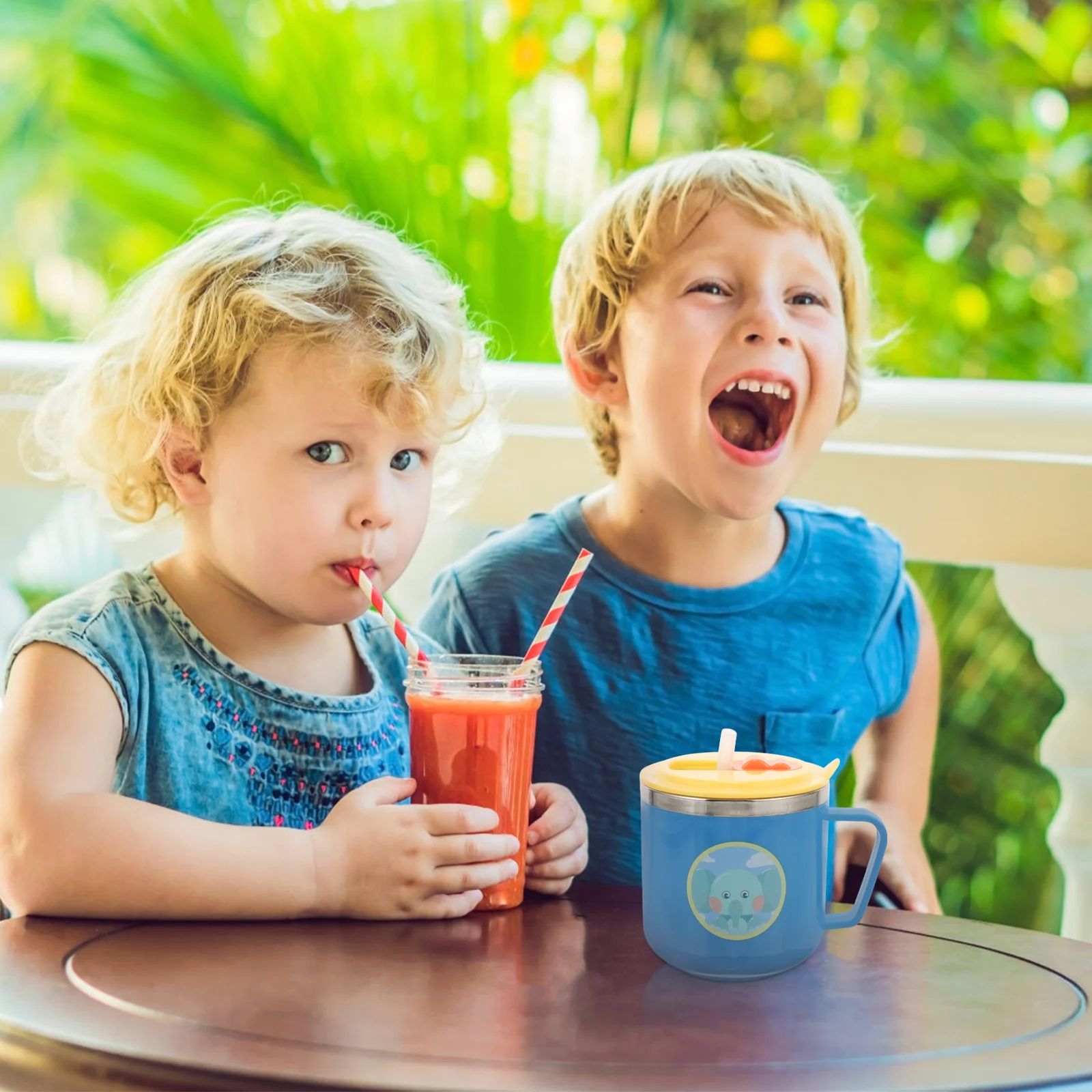 

Children's Sippy Cup Kids Metal Drinking Cups Stainless Steel Gift Kindergarten 304 Milk with Straw