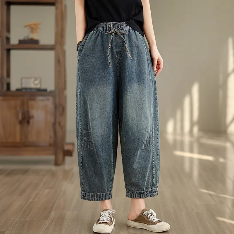 Women Casual Boyfriend Jeans New Arrival 2024 Vintage Style Streetwear Basics Loose Female High Waist Denim Harem Pants B3826