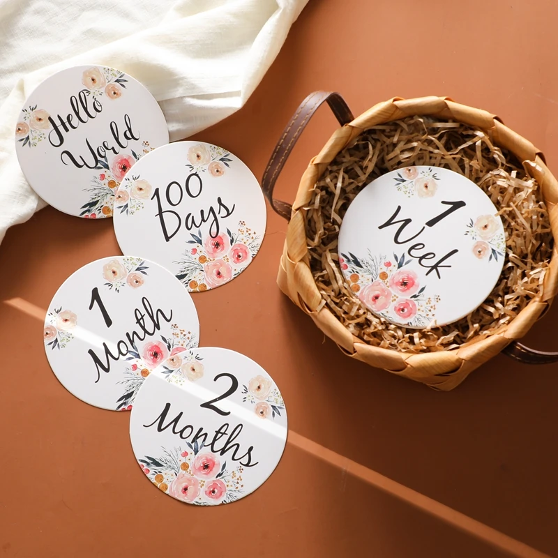 Papier Made Baby Milestone Karten Floral Drucken Newborn Monatlichen Wachstum Aufnahme Karten Handgemachte Baby Geburt Baby Fotografie Requisiten – Detail 15
