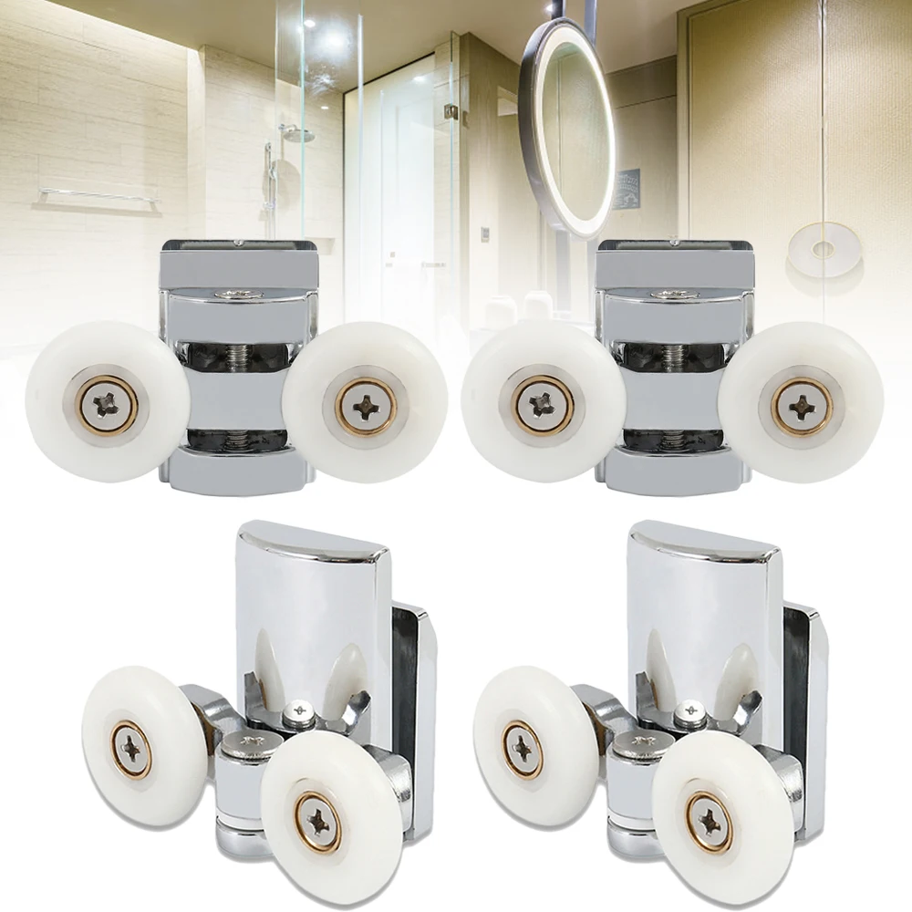 Set of 4 Metal 23mm Bathroom Shower Sliding Door Twin Roller Runners Fastener Pulley Wheels