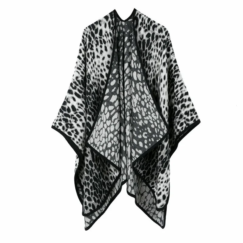 Imitate Cashmere Knitted Shawl Women Leopard Print Cloak Autumn Fashion Street Poncho Lady Capes Black 2 Cloaks autumn winter geometric pattern knitted shawl women s cloak warm scarf fashion street poncho lady capes black cloaks