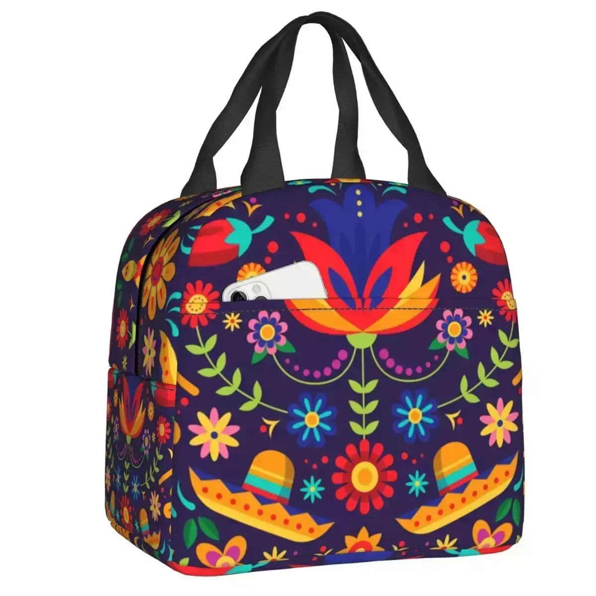 

2024 New Mexican Floral Flowers Thermal Insulated Lunch Bag Mexico Portable Lunch Container For School Office Outdoor Food Box