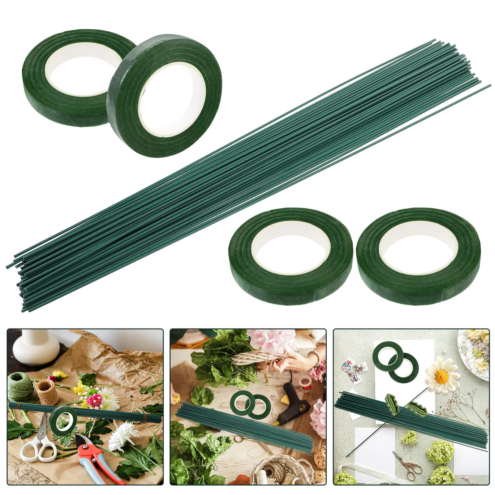 1세트 DIY 꽃줄기 와이어, 유연한 금속 와이어 꽃봉, 자연색 꽃 종이 테이프, 꽃다발 DIY 꽃 공예, 웨딩용