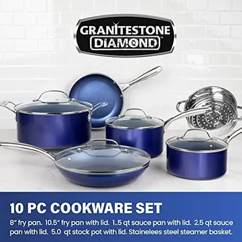 Granite Stone Silver Cookware Set Nonstick Pots and Pans Set– 10pc Cookware  Sets |+ 5 Piece Utensil Set| Cookware Pots and Pans for Cooking Pan Set 