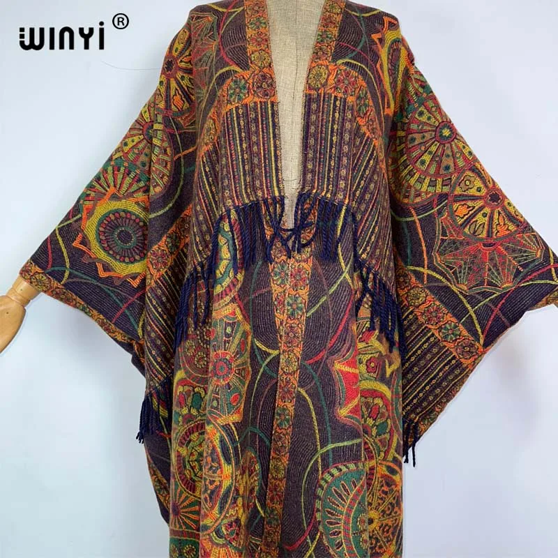 Women Winter Capes Plus Size Poncho Coat Pattern Loose 3/4 Bat Sleeved