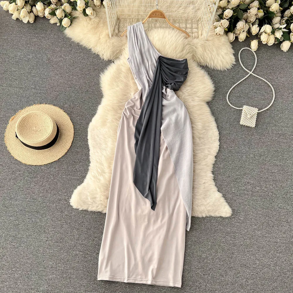 

2022 Spring New Design Sense of Minority Slim Fit Casual Irregular Double-layer Design Lace Up Knit Bottomed Dress