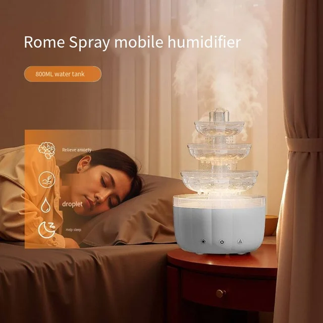Hogar 2025 Creative Fountain Humidifier 7-Color Device Atmosphere Light Raindrop Oil Diffuser Aromatherapy Machine Air Humidifie 5