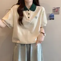 Contrast Color Short Sleeve Woman Button Tshirt Summer Outfit High Quality Sexy Crop Top Y2k Fashion Polo Neck T Shirt for Women - Image 3