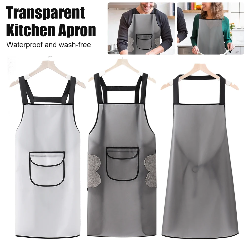 

Kitchen Apron Men Women Waterproof Transparent Apron Wipeable Oil Resistant Cooking Apron With Pocket For Home Bar Restaurant