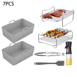 Silicone Air Fryer Accessories Set with Basket, Racks, and Oil Spray (7 pcs)