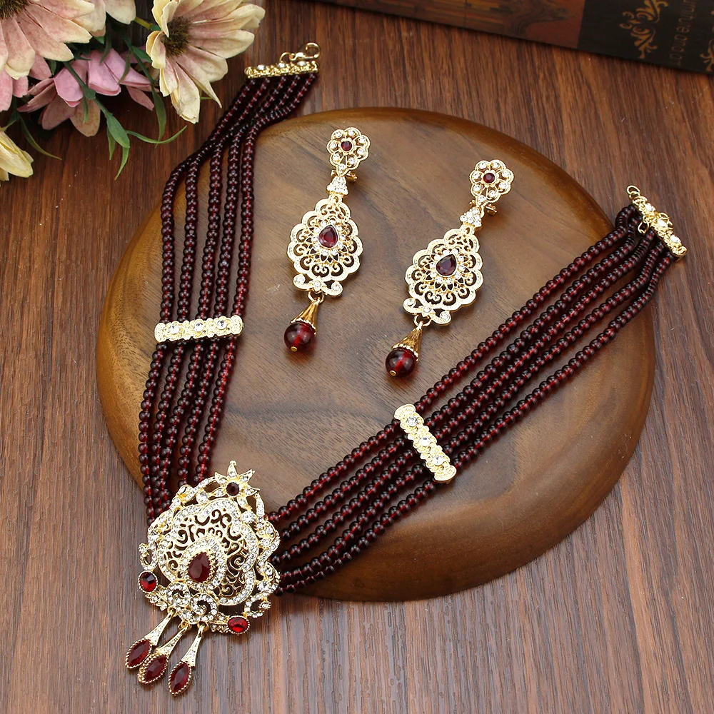 Sunspicems-Contas de Cristal Colar Gargantilha para Mulheres, Conjunto de  Jóias Marrocos Noiva, Cor Ouro, Brinco Gota, Argélia, Casamento - AliExpress, image size:1000x1000