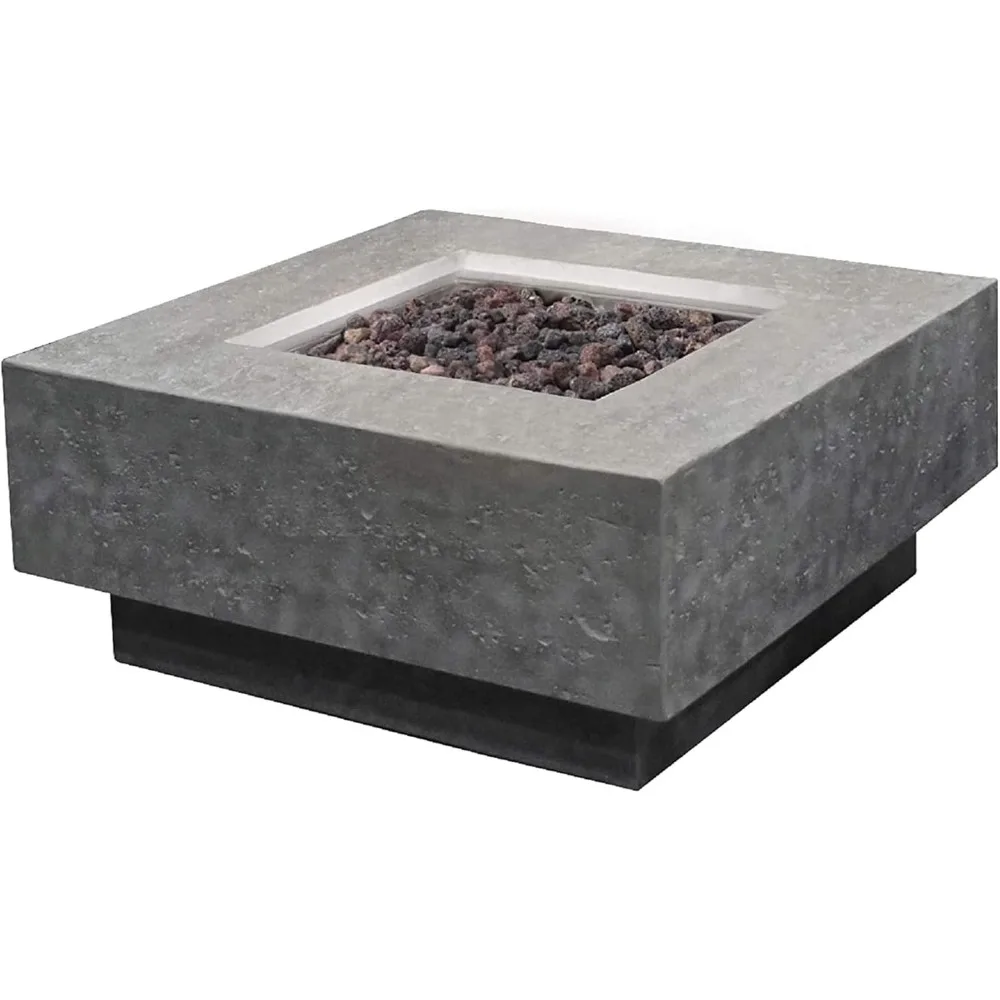 Manhattan Concrete Fire Pit 36" x 36" Outdoor Patio Firepit Includes Lava Rocks Modern Fire Pits & Outdoor Fireplaces for Garden