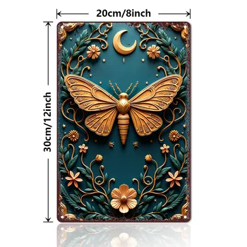 Vintage Metal Moth & Floral 2D Tin Wall Art - 7.87x11.81 6