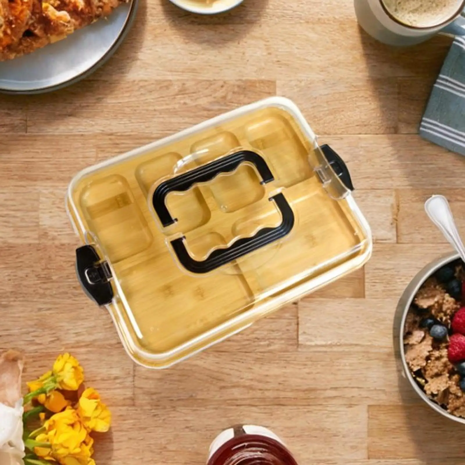 Bamboo Cheese Board Serving Board Bamboo Lid Picnic Box Serving Cheese Tray for Housewarming Home Celebration Kitchen Party