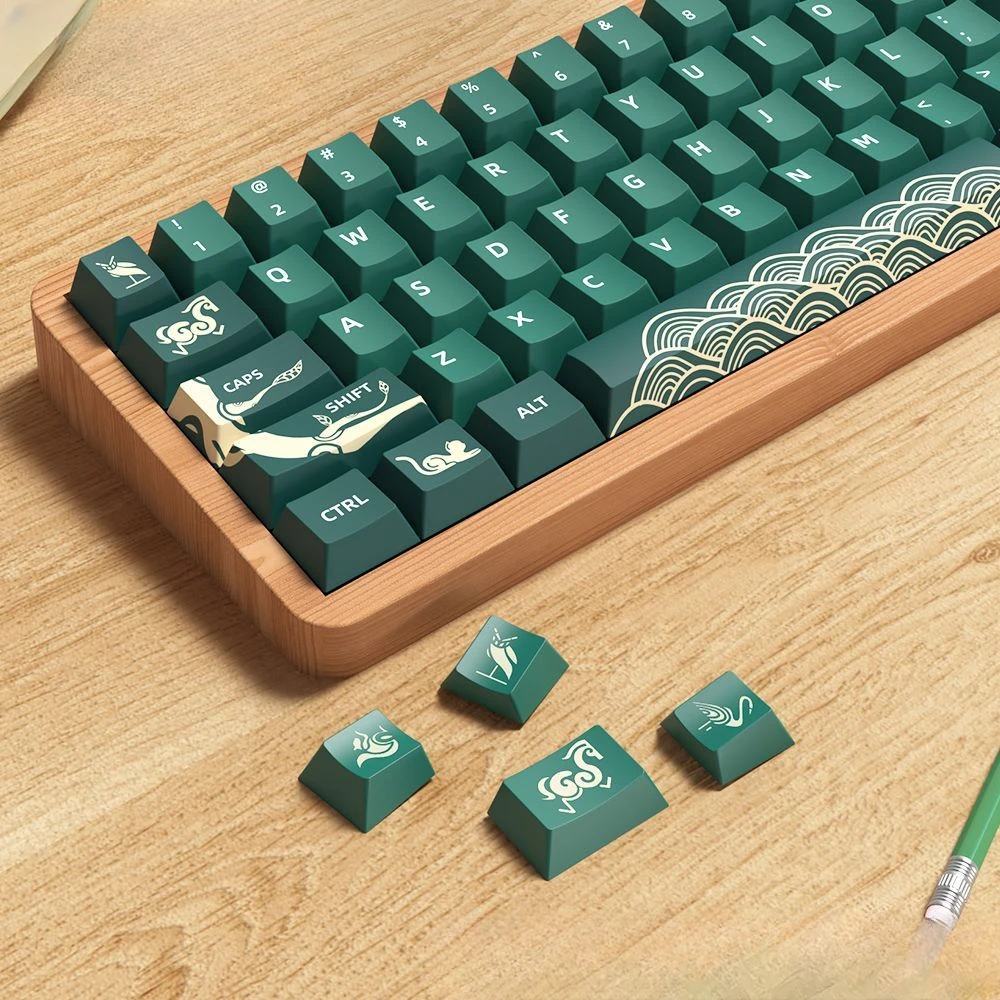 Teclas Minimalistas Verdes Escuras Cereja Pbt Tema de Floresta Animal Cinco Lados Sublimação Térmica Teclado Mecânico 138 Teclas 158 Teclas - Imagem 3