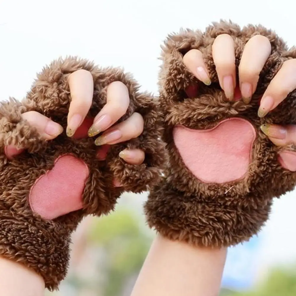 

Half Finger Gloves Cozy Cute Women's Plush Cat Paw Claw Gloves Warm Winter Accessories for Office Riding for Girls for Everyday