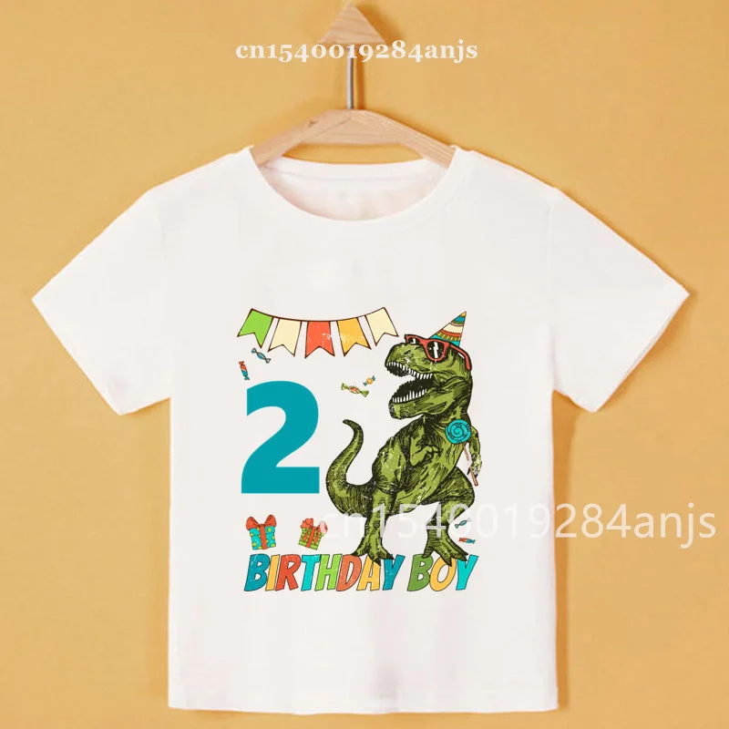 New Boy/Girl Cartoon Dinosaur Print Number Name T-Shirt Kids Cute Birthday Gift Clothes Baby Dinosaur Cartoon T-Shirt 3
