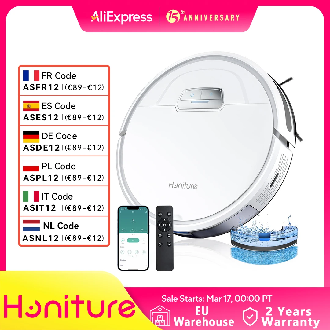 HONITURE Robot Vacuum Cleaner 4000Pa Smart Home Mop Sweeping & Dragging Integrated Self-Charging App&Remote&Voice Control robot vacuum cleaner