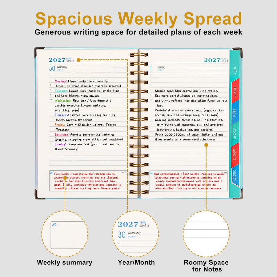 Weekly & Monthly Spiral Planner with Deer Logo - A5 Notebook Agenda Diary Calendar Organizer