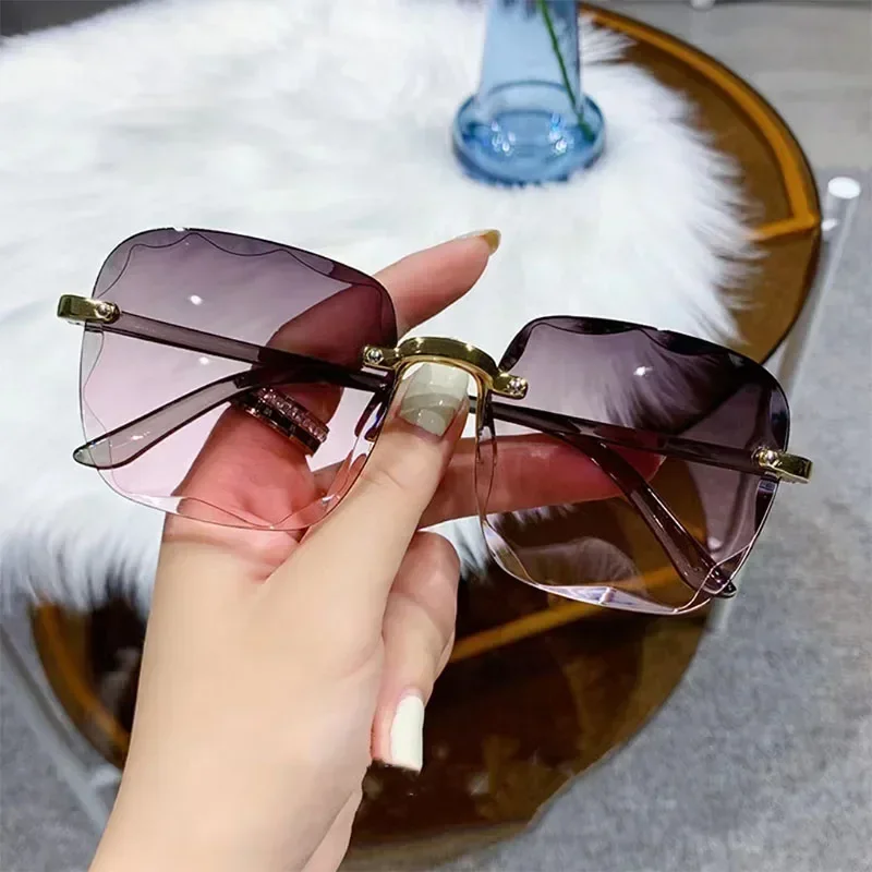 KKJOY Rimless Women Sunglasses with Gradient Lenses-Classic Vintage Alloy Frame & UV400 Protection