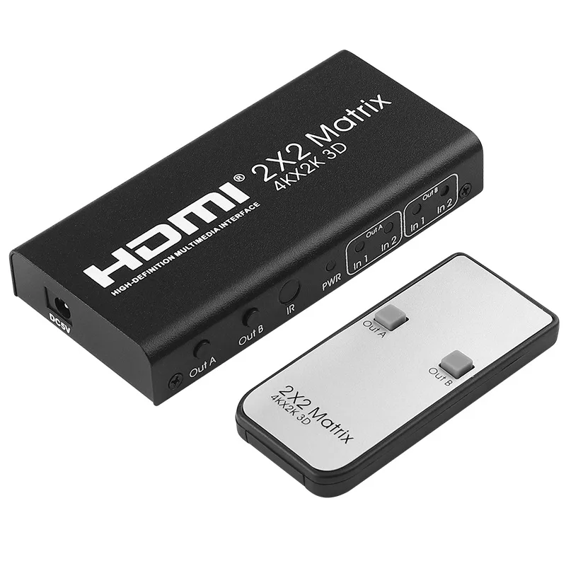 Sélecteur de matrice et multiplicateur HDMI 2x2 avec 2 entrées et