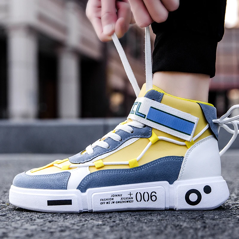 Men's High Top Platform Sneakers - Breathable Casual Fashion Lace-up Shoes