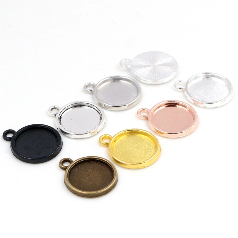 Round Bronze, Gold, or Silver Plated Cabochon Base Pendant - Simple Style, Single Hanging Design (Inner Size: 8-40mm)